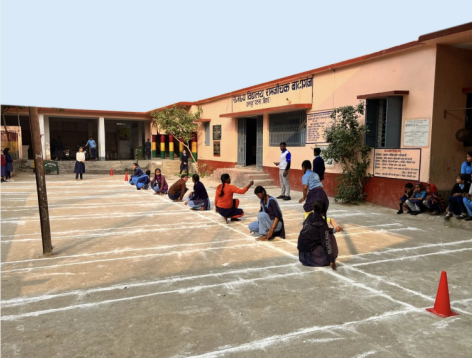 Students in a school sports session supported by Bata