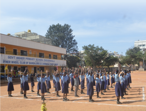 Children assembled for a school sports activity supported by Colours of Life