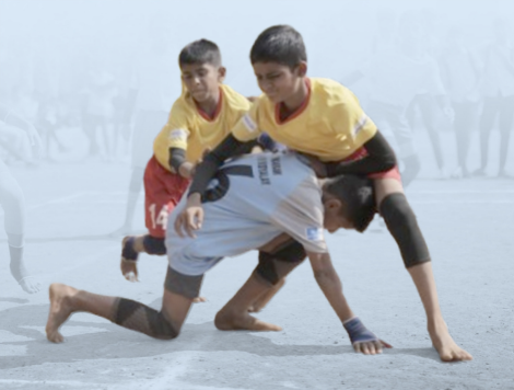 Children participating in a sports activity supported by Decathlon